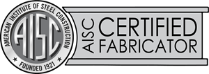 Gray and black png of AISC Certified Fabricator logo.