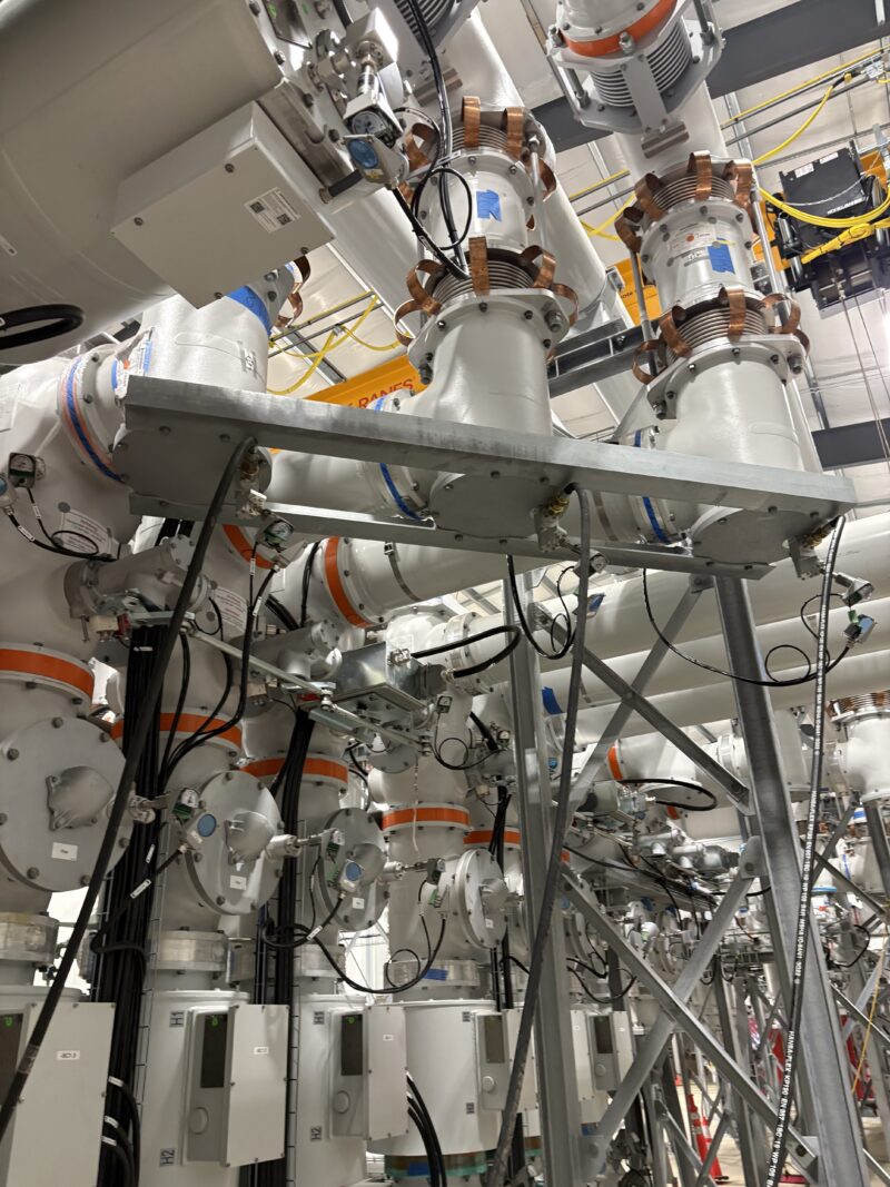 Detailed view of substation equipment from the Mars–Wishing Star 500/230 kV transmission project, showcasing critical electrical and structural components used in high-voltage power distribution.